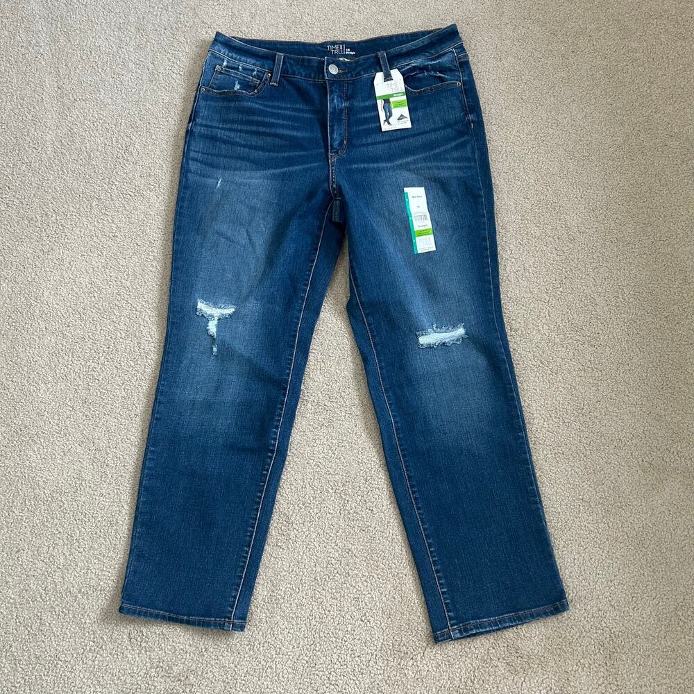 NWT Time & Tru Distressed High Waist Straight Leg Jeans Medium Wash Blue Size 16
